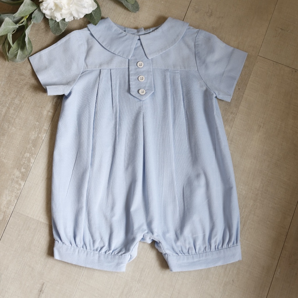 Boy's Blue Romper Pinwale Corduroy Classic Luli & Me Boutique 3/6 Months NWT